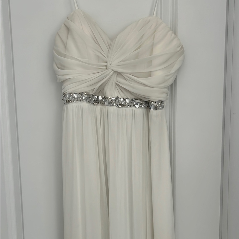 City Triangles Cream Sequin Ruched Gown